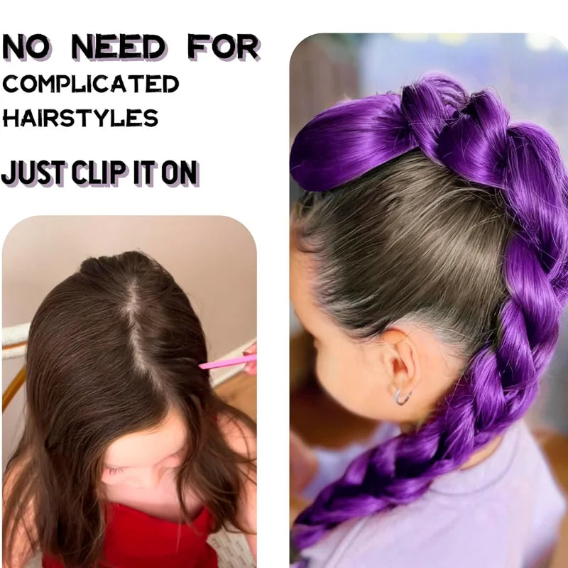 Movie Purple 26inch Heat-resistant Synthetic Wig Braided Hair Accessory Clip On Hairstyle Decoration For Girl Women Cosplay Prop