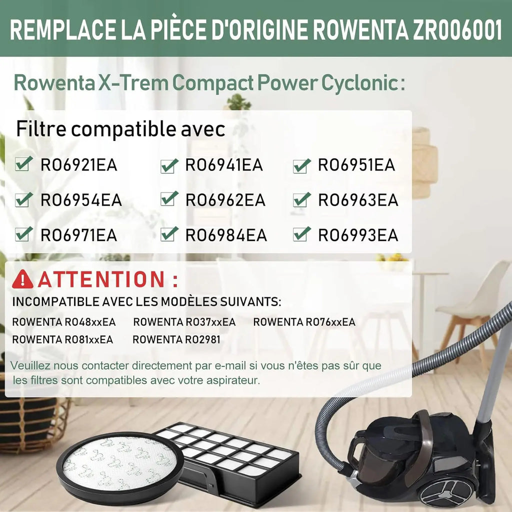 Filter for Rowenta X-Trem Power Cyclonic/Silence Force Cyclonic ZR006001 RO69xx RO72xx RO6924EA RO6931EA RO7266EA Vacuum Cleaner