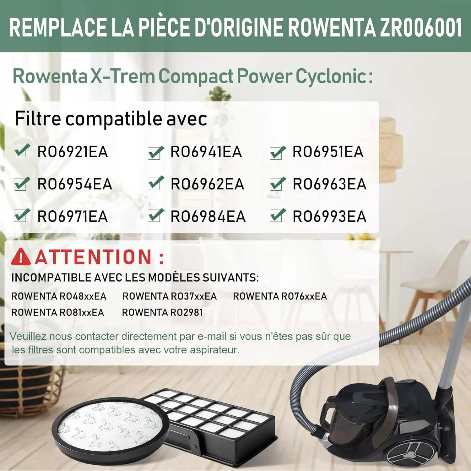 Filter for Rowenta X-Trem Power Cyclonic/Silence Force Cyclonic ZR006001 RO69xx RO72xx RO6924EA RO6931EA RO7266EA Vacuum Cleaner
