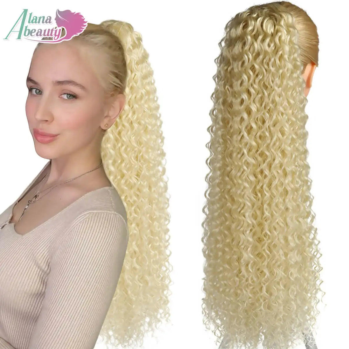 Alana Synthetic Long Curly Wavy Ponytail Hair Extension 613# Drawstring Hairpieces for Women Blond Fake Pony Tail