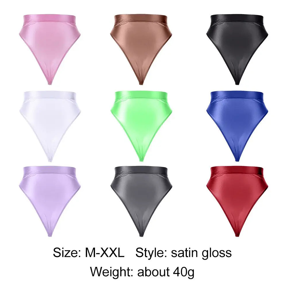 1PC M-XXL Design Women's Silky Shiny Sexy G-string High Waist Ultra-thin Satin Luster Sheer See Through Panties