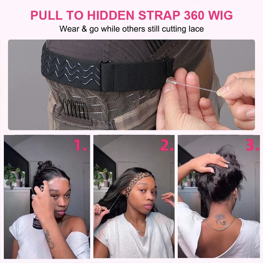 Hidden Drawstring 360 Lace Frontal Wig Body Wave Invisible Strap 360 Full Glueless Wigs Human Hair 30 40 Inch HD Lace Front Wigs