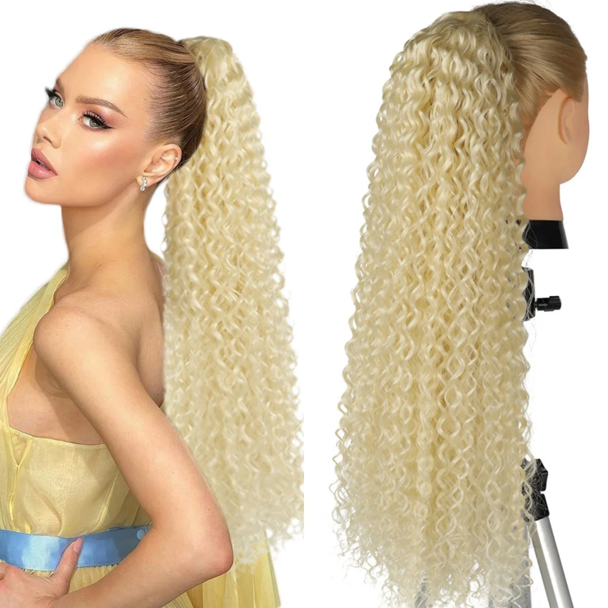 Alana Synthetic Long Curly Wavy Ponytail Hair Extension 613# Drawstring Hairpieces for Women Blond Fake Pony Tail