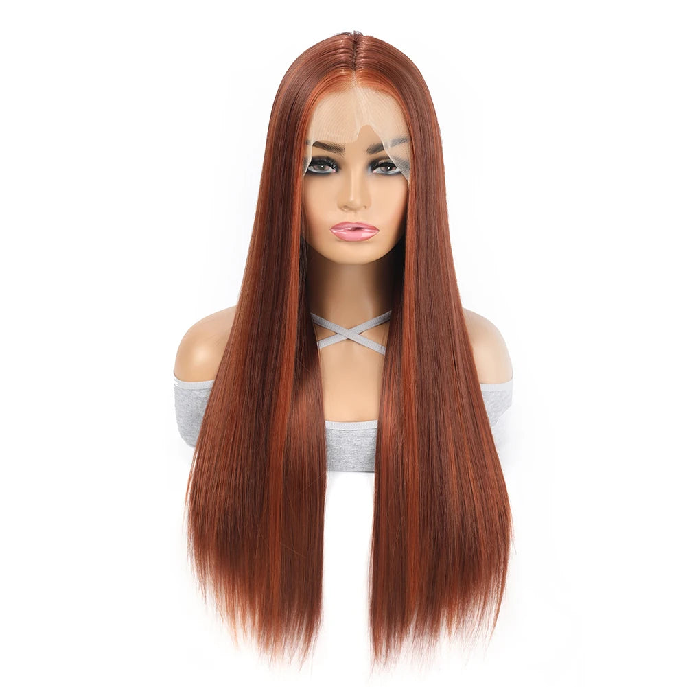 13X4 HD Lace Front Straight Wig Invisible Transparent Frontal Wig Long Straight PrePlucked Hairline Swiss-Lace Synthetic Wigs  (