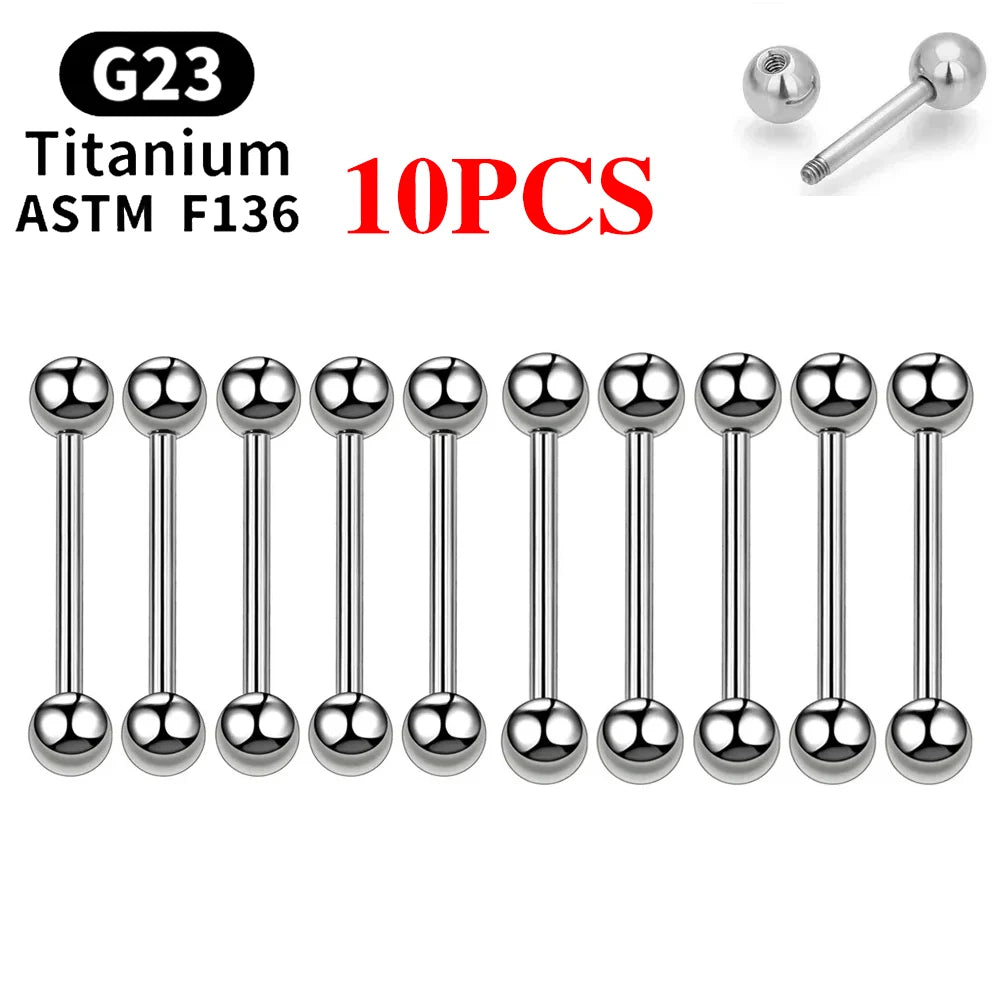 5/10PCS G23 Titanium External Internal Thread Piercing Body Jewelry Long Industrial Barbell Tongue Ring Nipple Bar 14G 16G