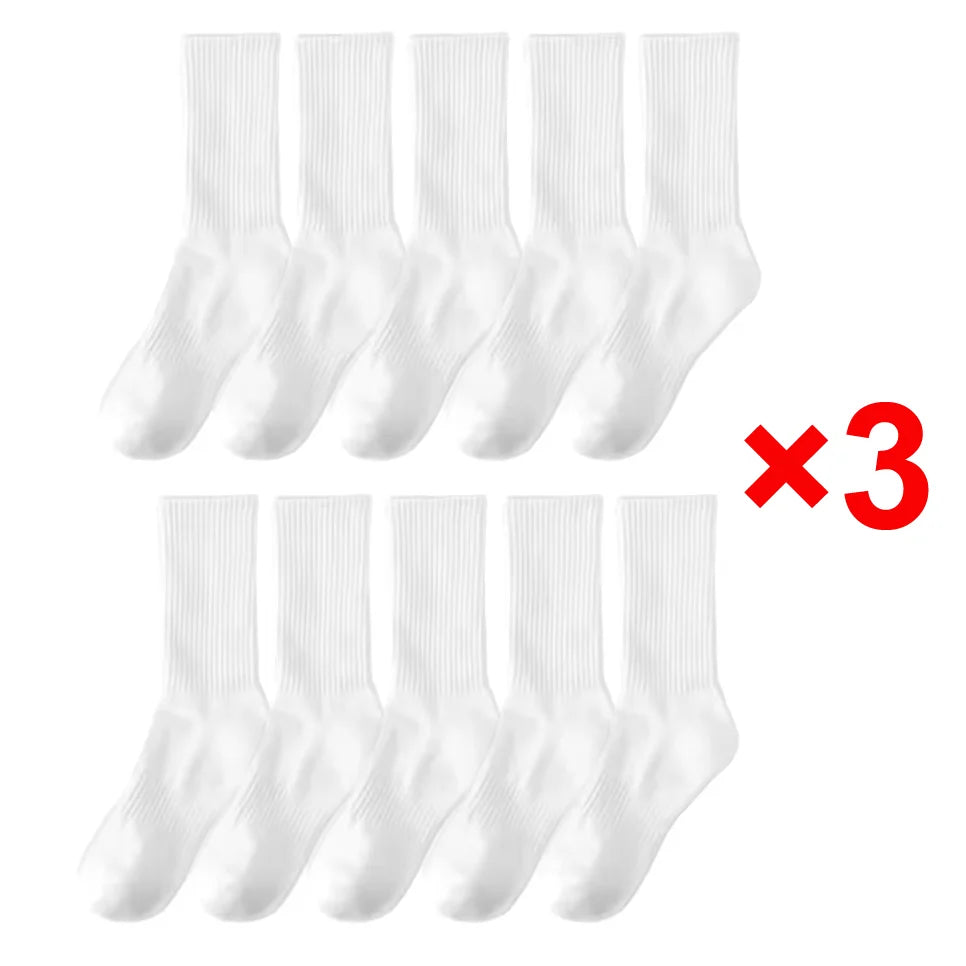 20Pairs Pure Cotton Men's High Socks Classic Black White Breathable Sweat-Absorbent Warm Elastic Sports Socks