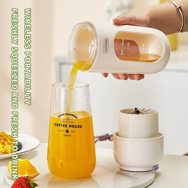 Portable Electric Juicer Cup 350mL for Smoothies Shaved Ice Juices12 Blade Stainless Steel Blender with Wireless Charging