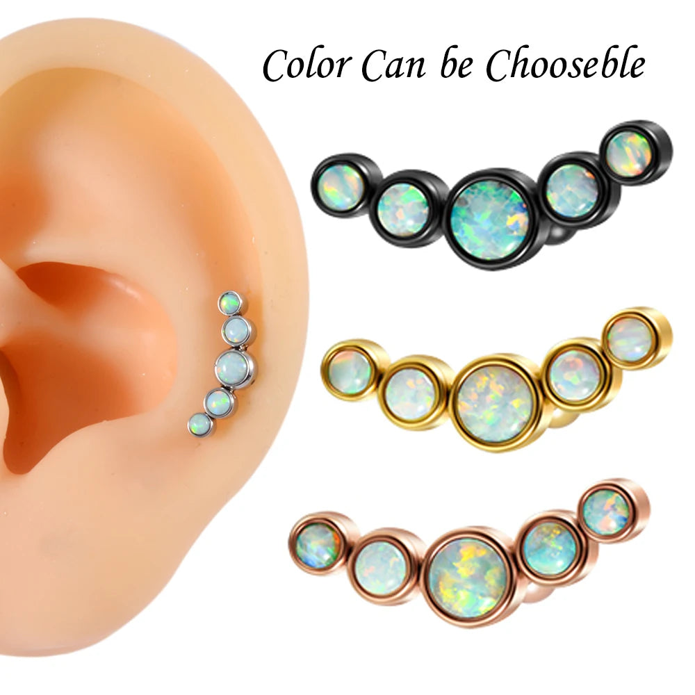 1PC Surgical Steel Multicolor 5 Crystal Opal Ear Tragus Cartilage Earrings Zircon Cluster Ear Helix Daith Lobe Piercing  Jewelry