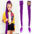 synthetic woven purple hair ponytail cosplay costume hairstyle for children girls Halloween Christmas