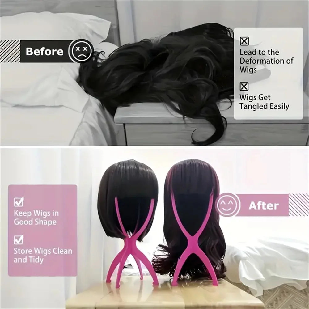 3pcs Stable Wig Stand Collapsible Hairpiece Holder For All Wigs and Hats Display Styling Tool for Haircut Training and Home Use