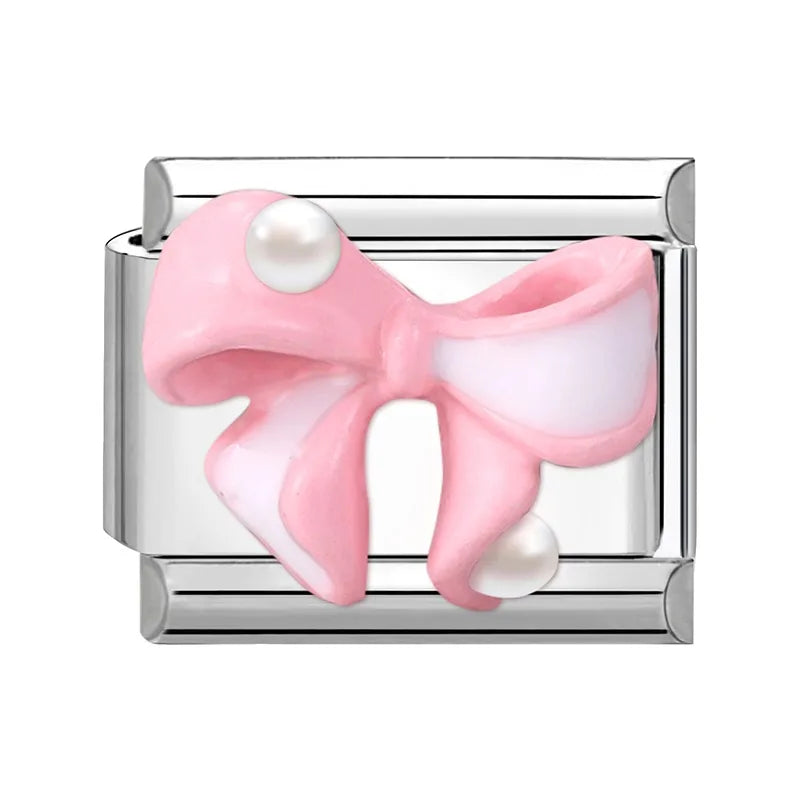 2025 Wholesale 3D Colorful Bows Flowers Love Heart Italian Charm Link fit 9mm Stainless Steel Jewelry DIY Making Bracelets Gifts