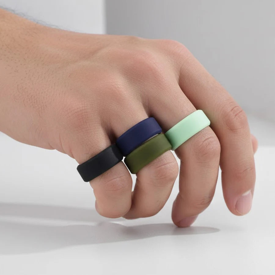 7 Pack Mens Silicone Wedding Bands, 8mm Wide Rubber Wedding Rings, Hypoallergenic Breathable Men's Silicone Ring for Him