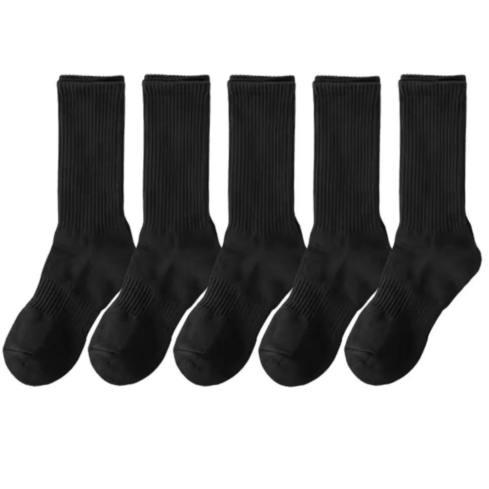 20Pairs Pure Cotton Men's High Socks Classic Black White Breathable Sweat-Absorbent Warm Elastic Sports Socks