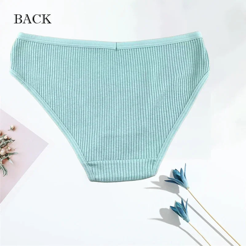10Pcs/Set Solid Ribbed Seamless Sexy Panties Pure Cotton Breathable Underwear Low Waist Hip-covered Briefs Lingerie Wholesale
