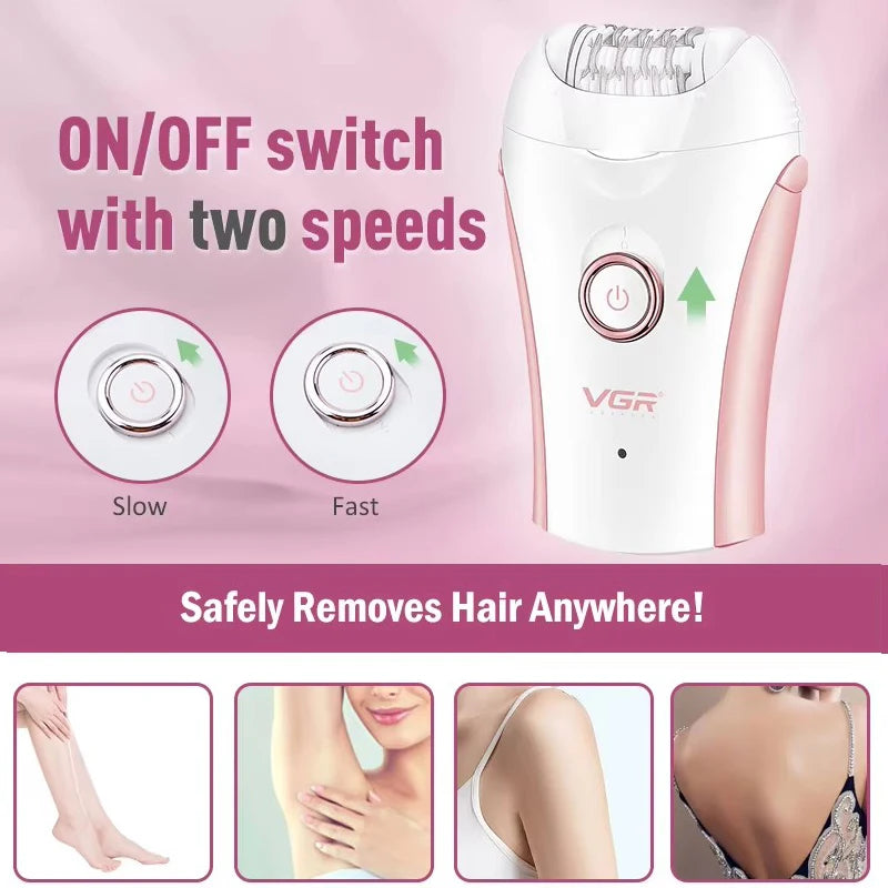VGR Rechargeable Women Epilator Electric Female Epilator For Face Hair Removal Machine For Facial Legs Body Bikini Hair Remover