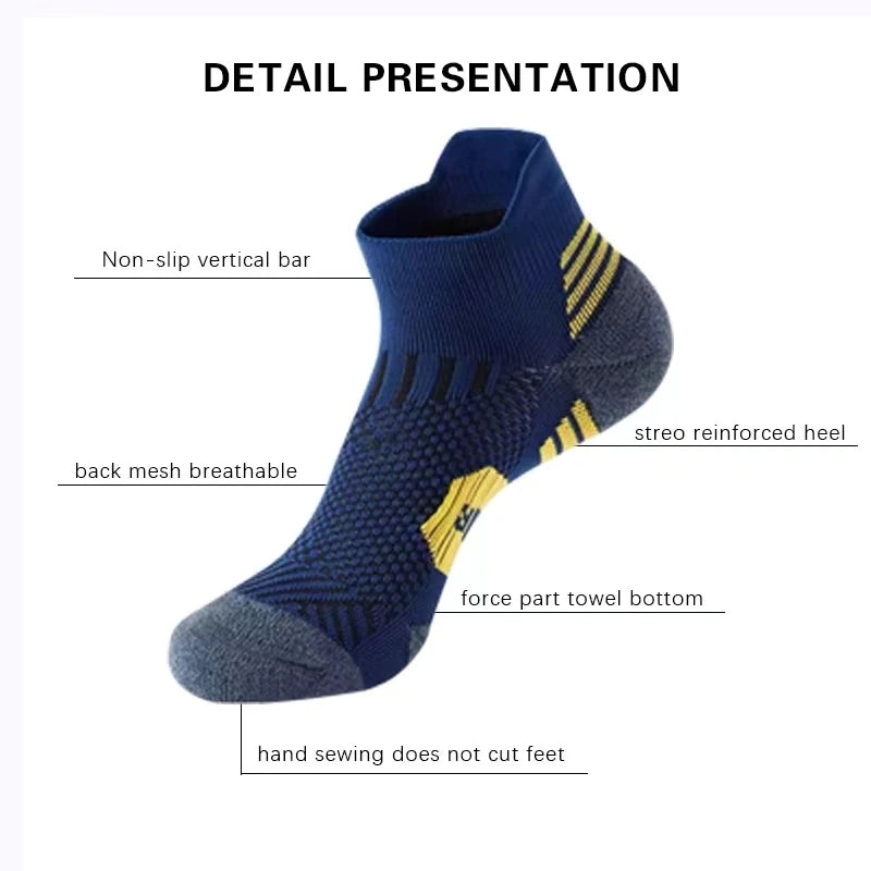 3 Pairs Professional MEN'S Sports Socks Outdoor Running Fitness Climbing Thick Quick Drying Towel Short Socks for Man 39-45