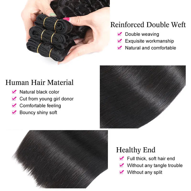 XVE 100% Straight Human Hair Bundles 1/3 Pcs Weave Bundles Human Hair Extensions Brazilian Virgin Natural Color Human Hair