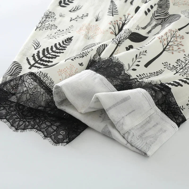 High Quality Cotton Elegant Pajamas Clothes for Women's Sleepwear Spring and Autumn Thin Style Long Sleeved Loose Home Clothes