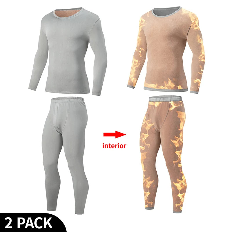 2-piece Men's Autumn And Winter Thick Velvet Solid Color Warm Suit Comfortable Warm Cold Resistant And Versatile Home Clothes