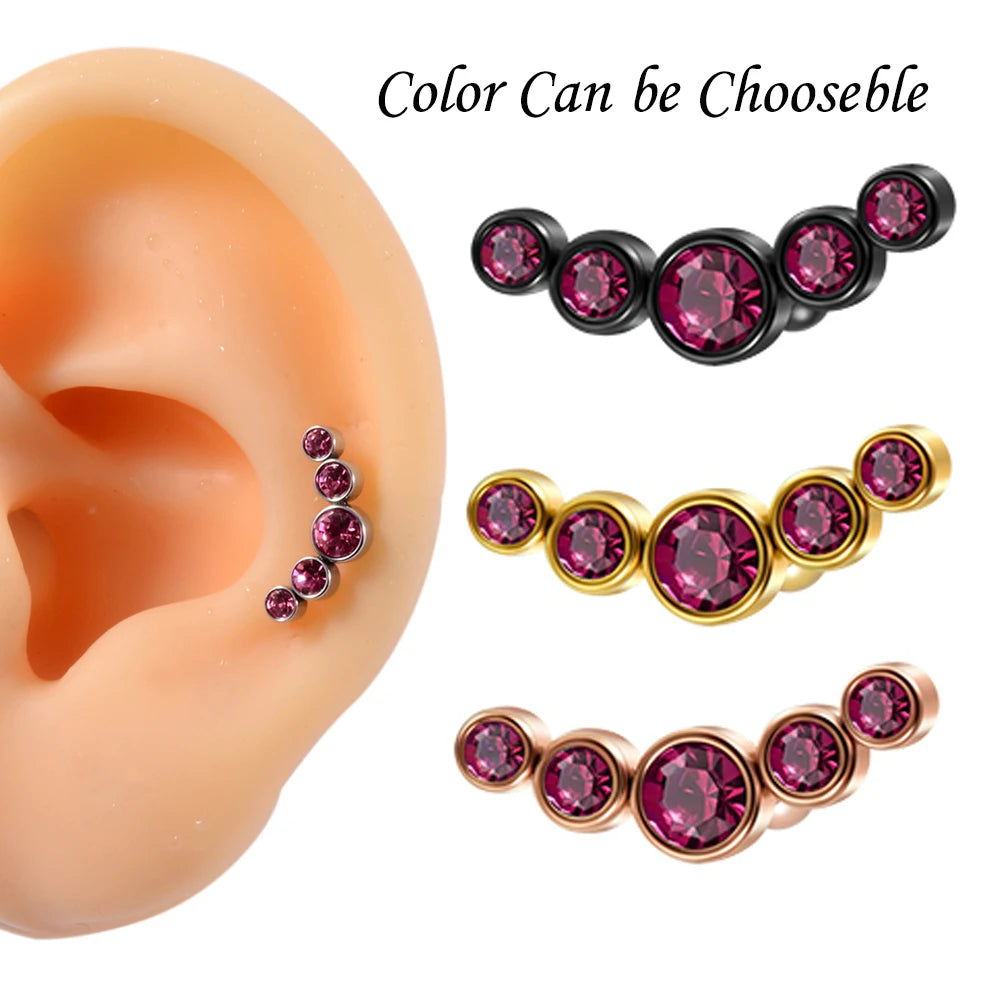 1PC Surgical Steel Multicolor 5 Crystal Opal Ear Tragus Cartilage Earrings Zircon Cluster Ear Helix Daith Lobe Piercing  Jewelry