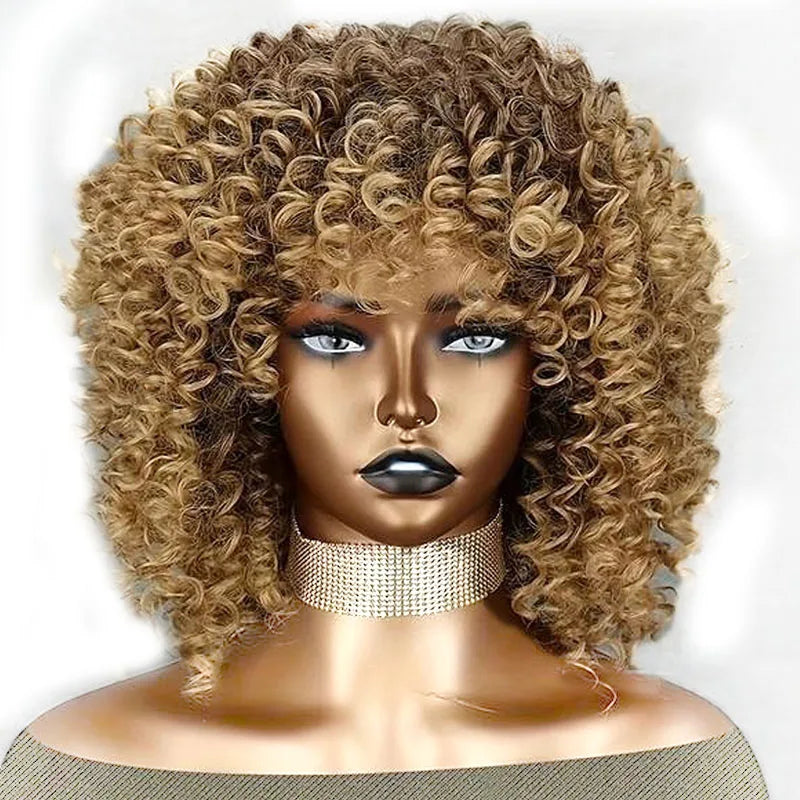 Soft And Stylish 14 Inch Blonde Afro Curly Wig For Women - For 70s And Kinky Curly Hair  Synthetic For Long-Lasting Wear