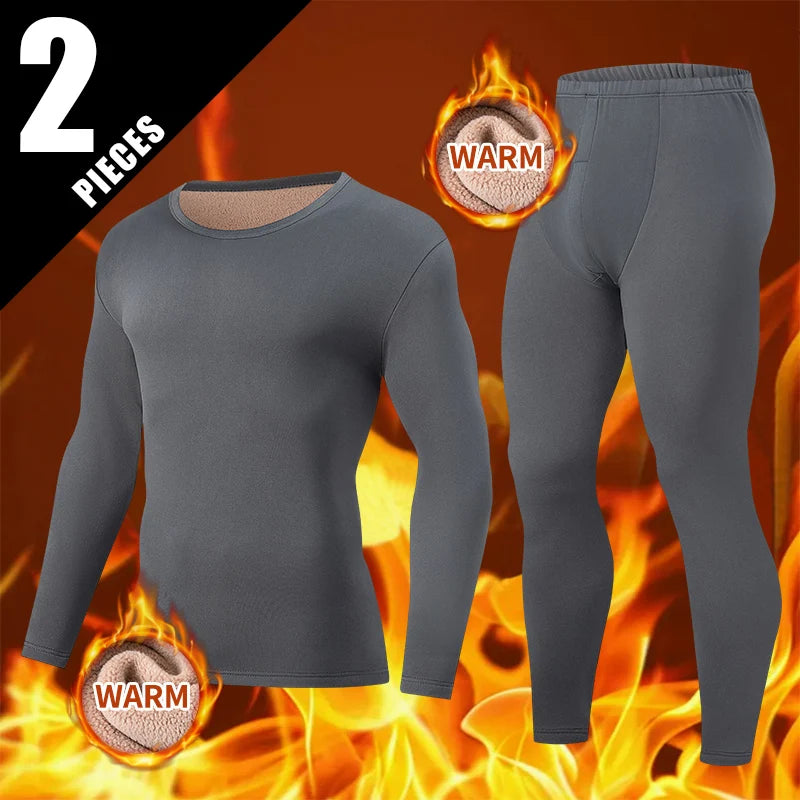 2-piece Men's Autumn And Winter Thick Velvet Solid Color Warm Suit Comfortable Warm Cold Resistant And Versatile Home Clothes