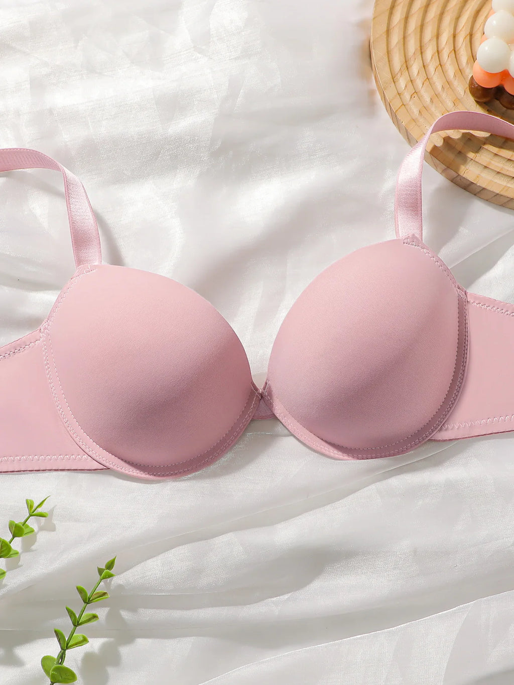 Solid color daily thick pad with steel support bra set small chest display large women's underwear push up bra B2051