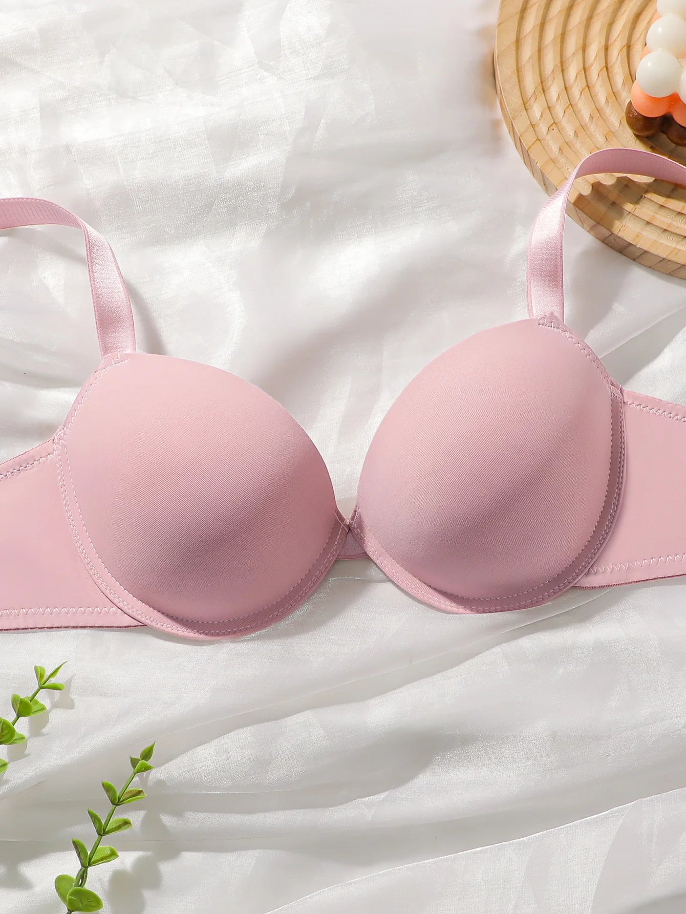Solid color daily thick pad with steel support bra set small chest display large women's underwear push up bra B2051