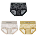 3PCS Women Sexy Lace Panties Mulberry Silk Antibacterial Hollow Out Underwear Plus Size Floral Perspective Briefs