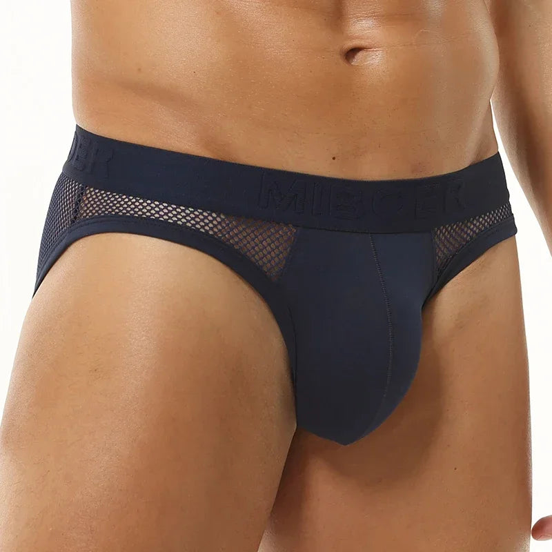 Men's Underwear Briefs Sexy Low-Waist Triangle Pant Mesh Breathable Panties Underpants