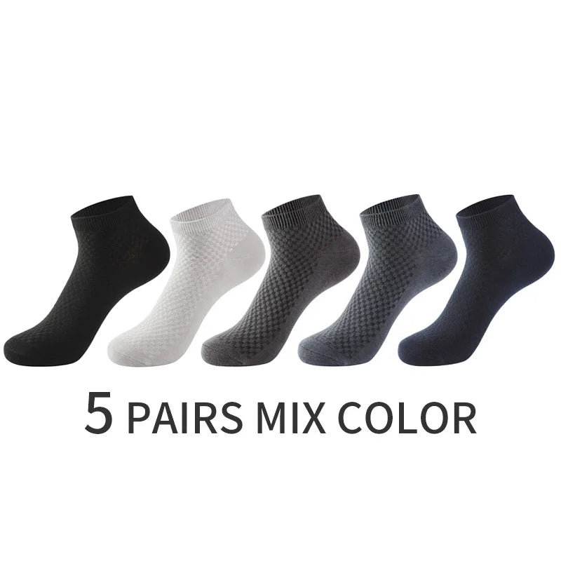 1/5 Pairs Men Ankle Short Socks High Quality Bamboo Fiber Low cut Socks Solid Breathable Business Dress Socks for Summer Winter