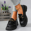 2026 Female Shoes Women Fashion Mary Janes Round Toe Flats Loafers Oxfords Platform Casual Metal Chain Buckle Ladies Heels Black