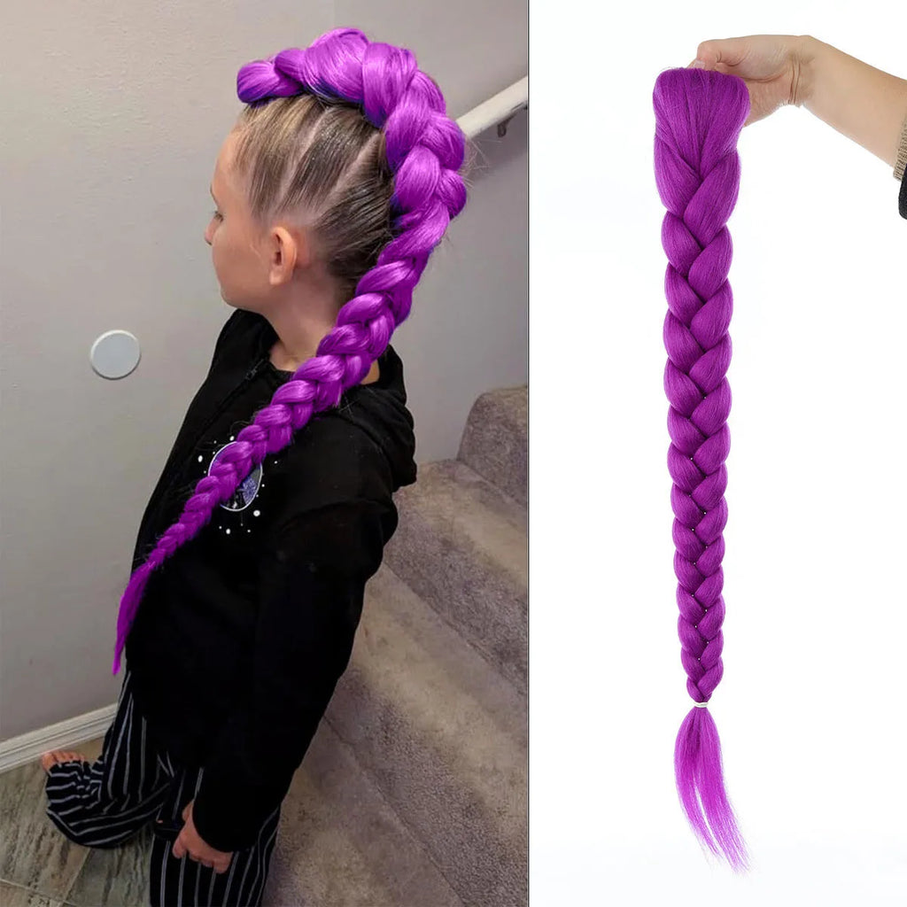 synthetic woven purple hair ponytail cosplay costume hairstyle for children girls Halloween Christmas