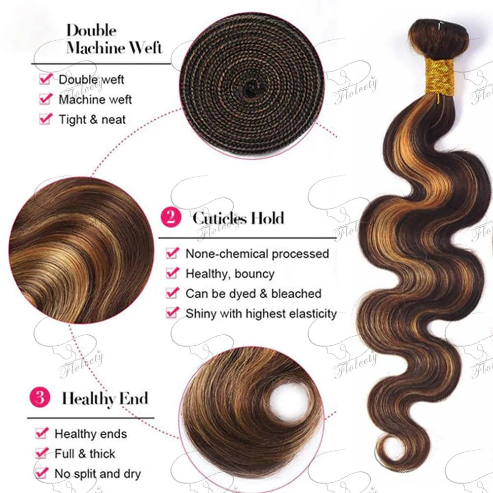 Highlight P4/27 Body Wave Human Hair Bundles 30 32 Inch Honey Brown Hair Weft Raw Hair Extensions Brazilian Hair 1/3/4 Bundles