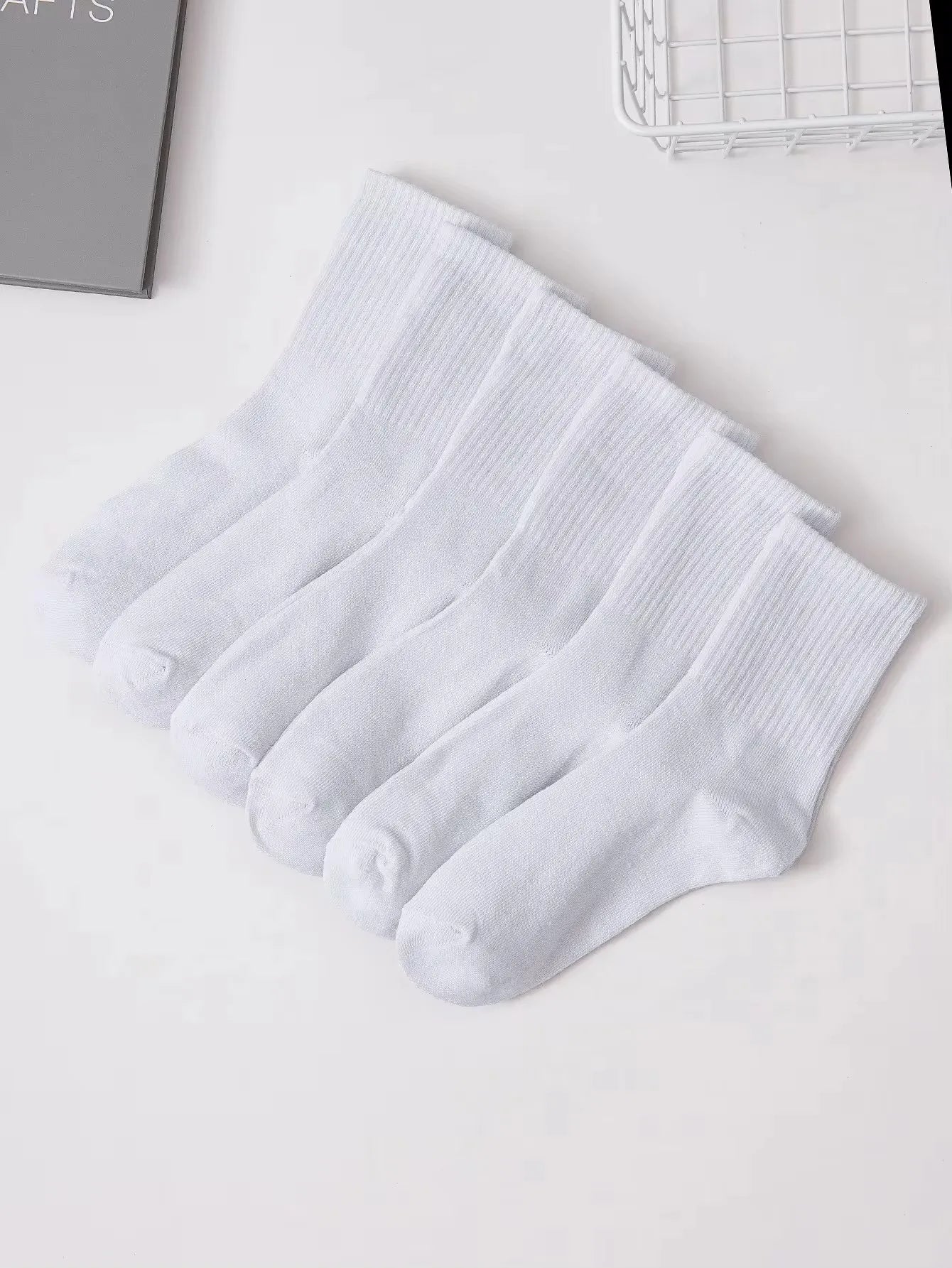 6 Pairs Women's High Tube Mid Length Stockings Set in Pure Black And White With Parallel Bars Popular and Sweat Absorption
