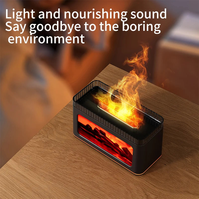 200ml Charcoal Fire Pattern Humidifier with Color-Changing Glow Quiet Mist 7-color ambient lighting for Bedroom or Desk