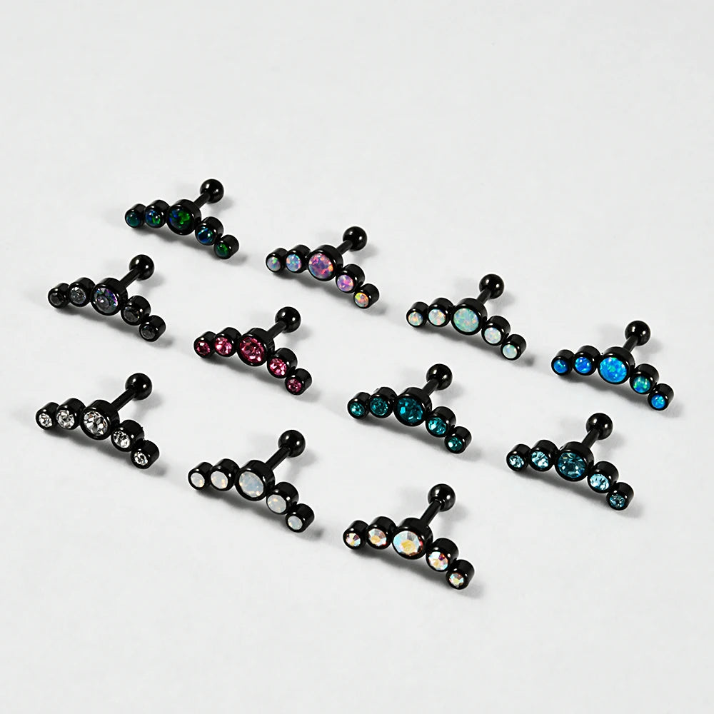1PC Surgical Steel Multicolor 5 Crystal Opal Ear Tragus Cartilage Earrings Zircon Cluster Ear Helix Daith Lobe Piercing  Jewelry