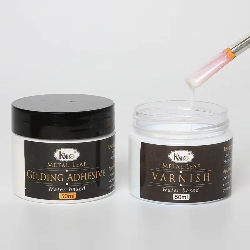 50ml Gilding Glue Gold Leaf Foil Water-based Glue for Metal Foil Sheets Arts Craft Paper Home Decoration Varnish&Brush
