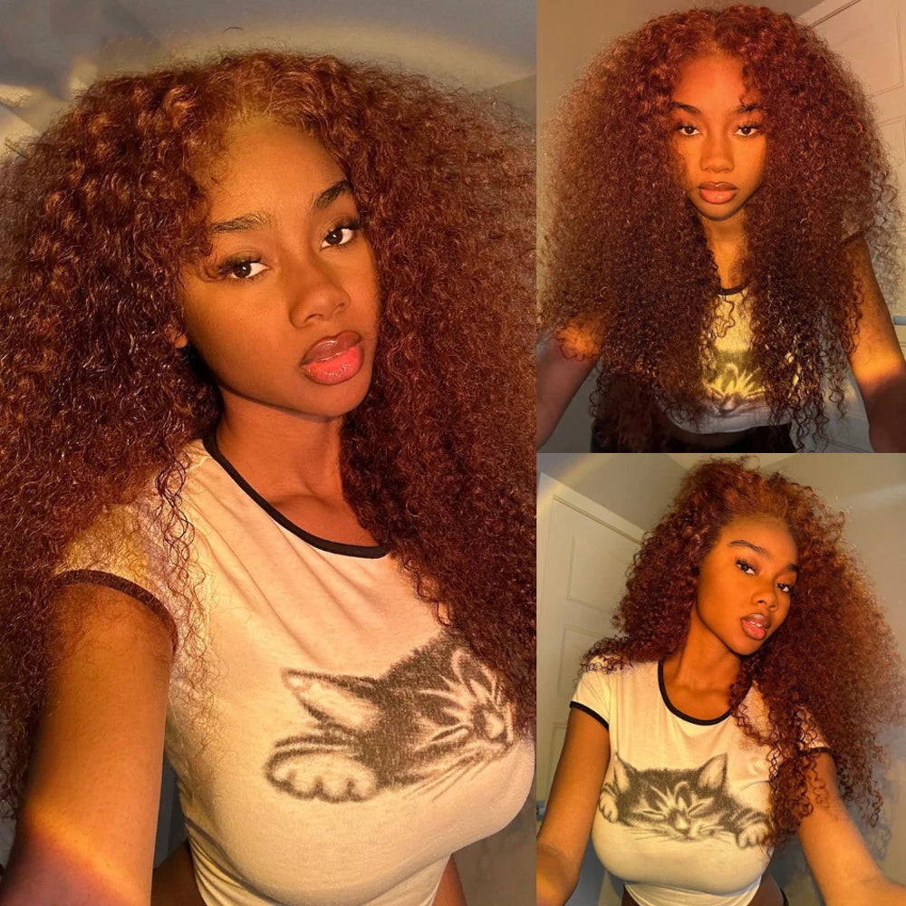 Reddish Brown Curly Wigs 13x4 Lace Front Wig 100% Remy Glueless Wigs Human Hair For Women32 Kinky Curly 13x6 hd Lace Frontal Wig