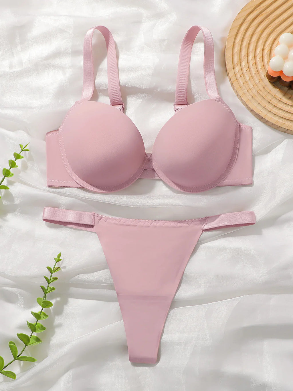Solid color daily thick pad with steel support bra set small chest display large women's underwear push up bra B2051