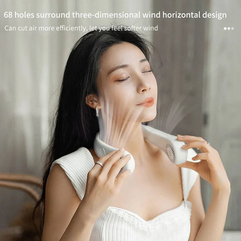 2023 Portable Neck Fan 4000mah Rechargeable USB Leafless Air Conditioner Bladeless Fans Hanging Neck Cooler For Summer