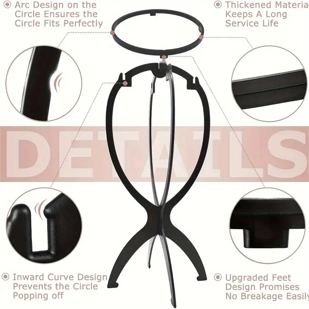 3pcs Stable Wig Stand Collapsible Hairpiece Holder For All Wigs and Hats Display Styling Tool for Haircut Training and Home Use