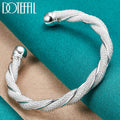 DOTEFFIL 925 Silver Sterling Mesh Wide Braided Bangle Wristband Bracelet For Women Man Jewelry Bijoux Punk Jewelry