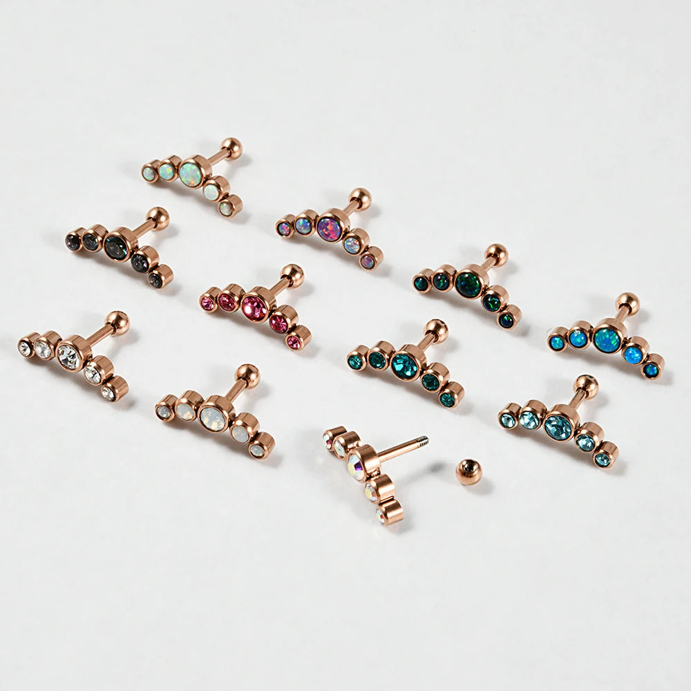 1PC Surgical Steel Multicolor 5 Crystal Opal Ear Tragus Cartilage Earrings Zircon Cluster Ear Helix Daith Lobe Piercing  Jewelry