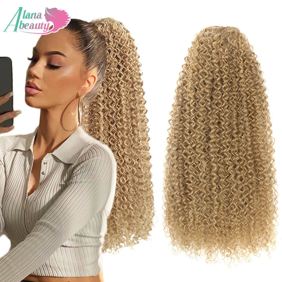 Alana Synthetic Long Curly Wavy Ponytail Hair Extension 613# Drawstring Hairpieces for Women Blond Fake Pony Tail