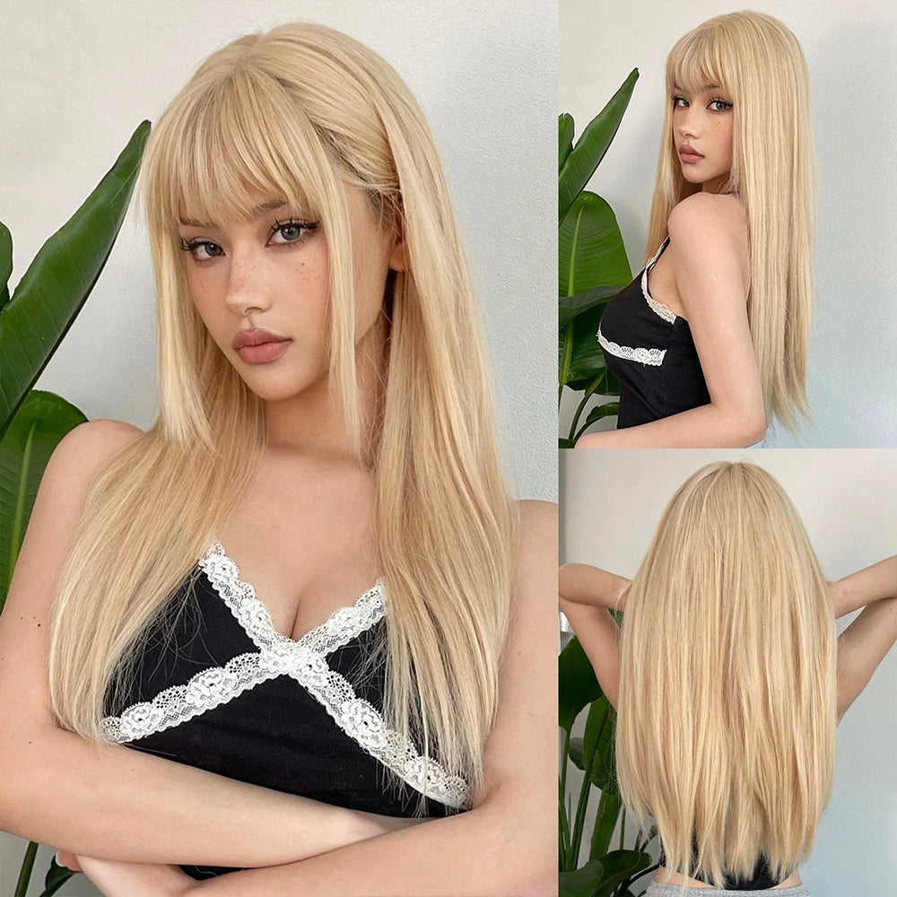 ALAN EATON Cosplay Silver Gray Synthetic Wig for Women Natural Long Silk Straight Wigs With Bangs for Women Girl Heat Resistant