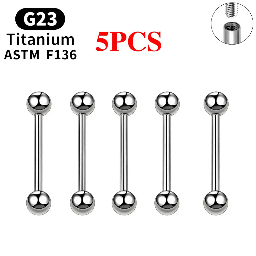5/10PCS G23 Titanium External Internal Thread Piercing Body Jewelry Long Industrial Barbell Tongue Ring Nipple Bar 14G 16G