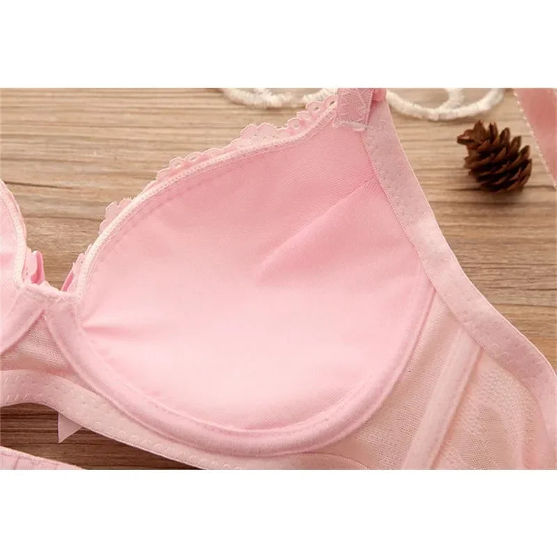 Girl Sweet Wireless Bra Lace Bows Underwear Sets Breathable Small Breast Bralette Top Briefs for Women Teen Girl Lingerie Suits