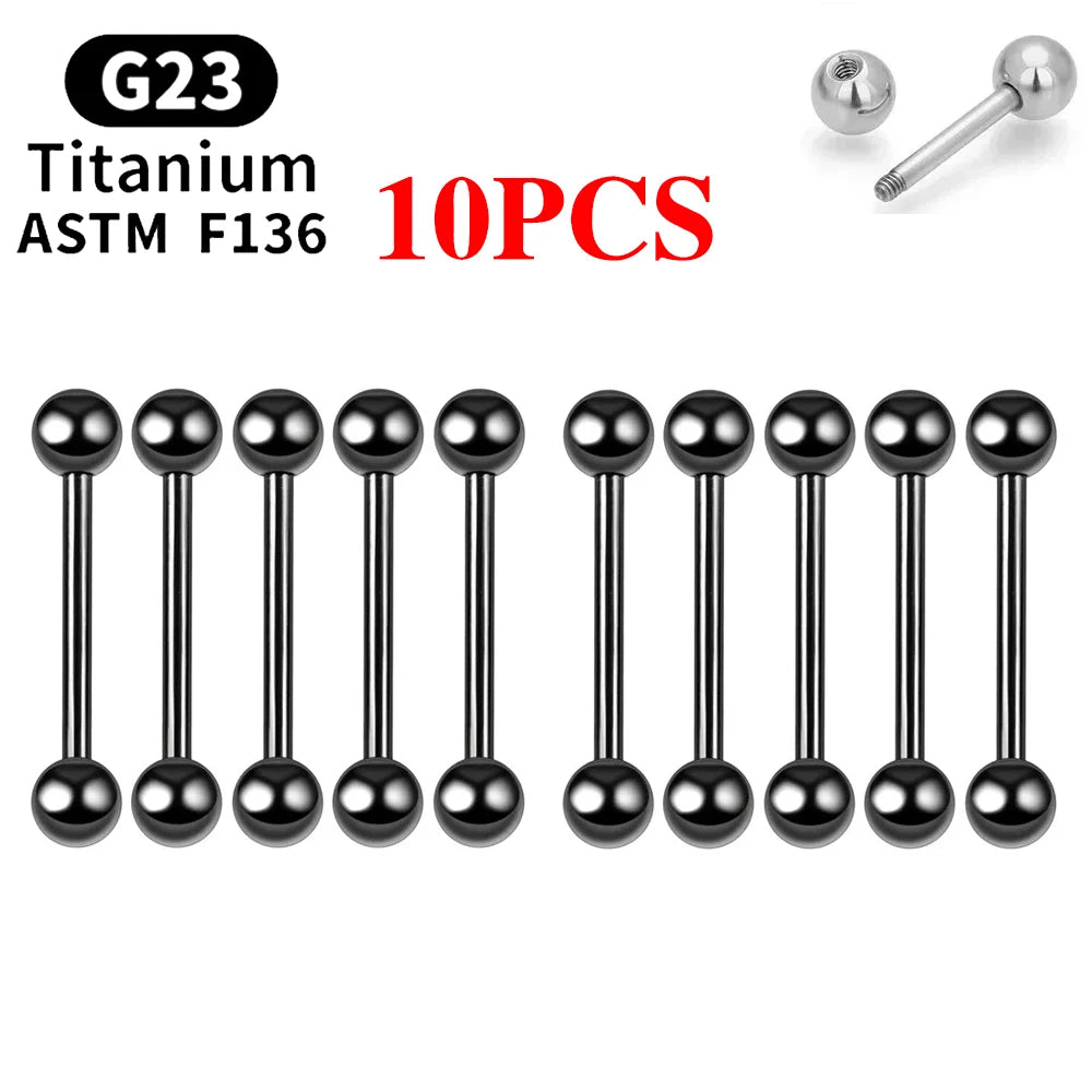 5/10PCS G23 Titanium External Internal Thread Piercing Body Jewelry Long Industrial Barbell Tongue Ring Nipple Bar 14G 16G