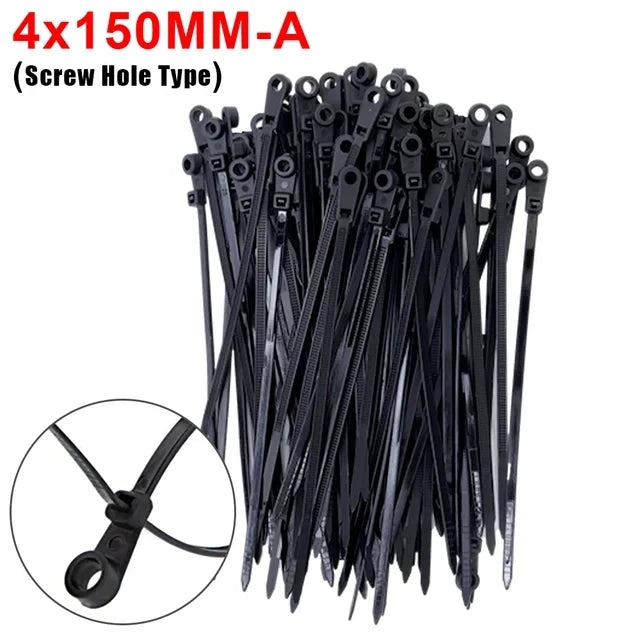 New Screw Hole Nylon Cable Ties Multipurpose Heavy Duty Adjustable Self-locking Cord Ties Organizer Straps DIY Fastening Loop